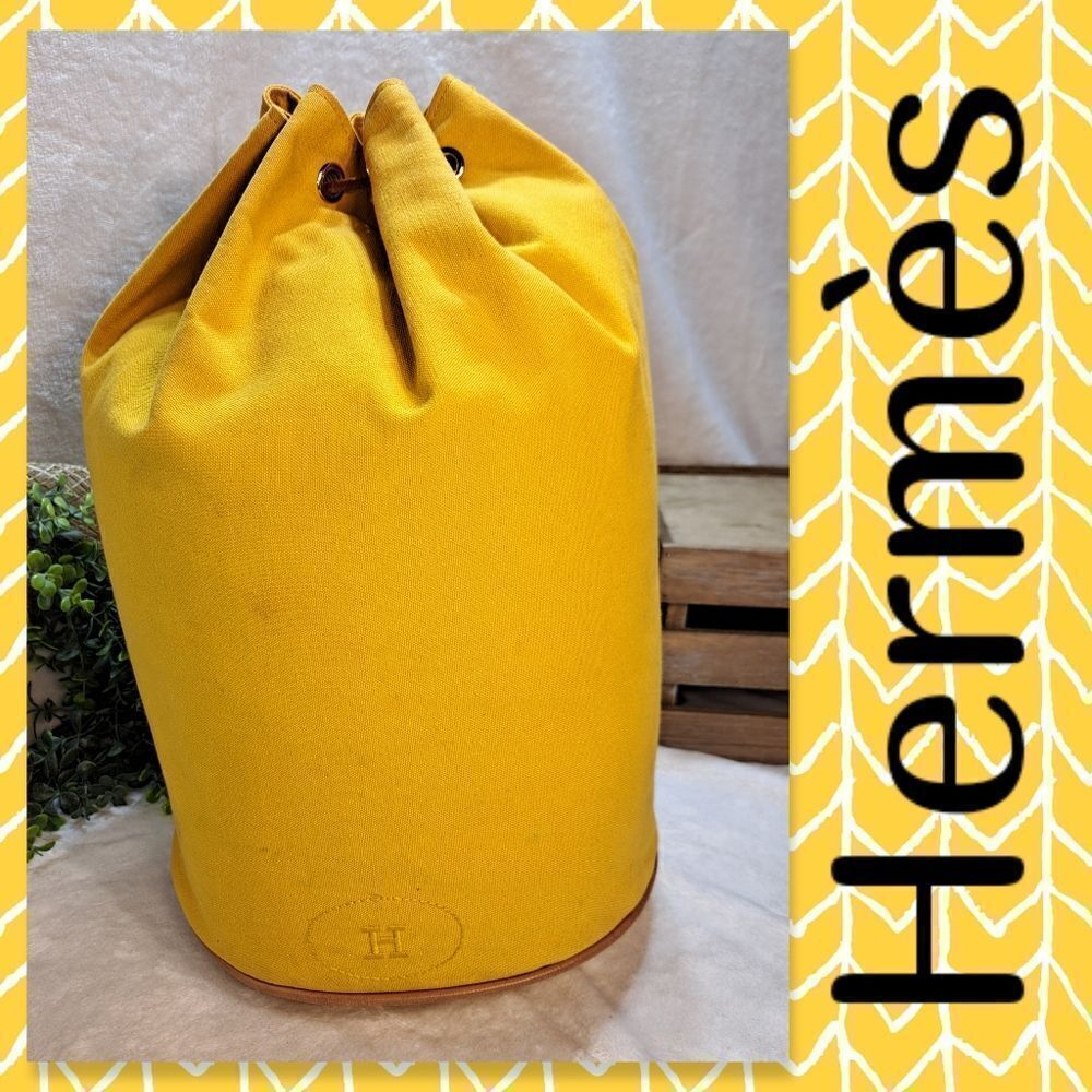 Authentic HERMÈS Polochon Yellow Canvas Backpack Bag